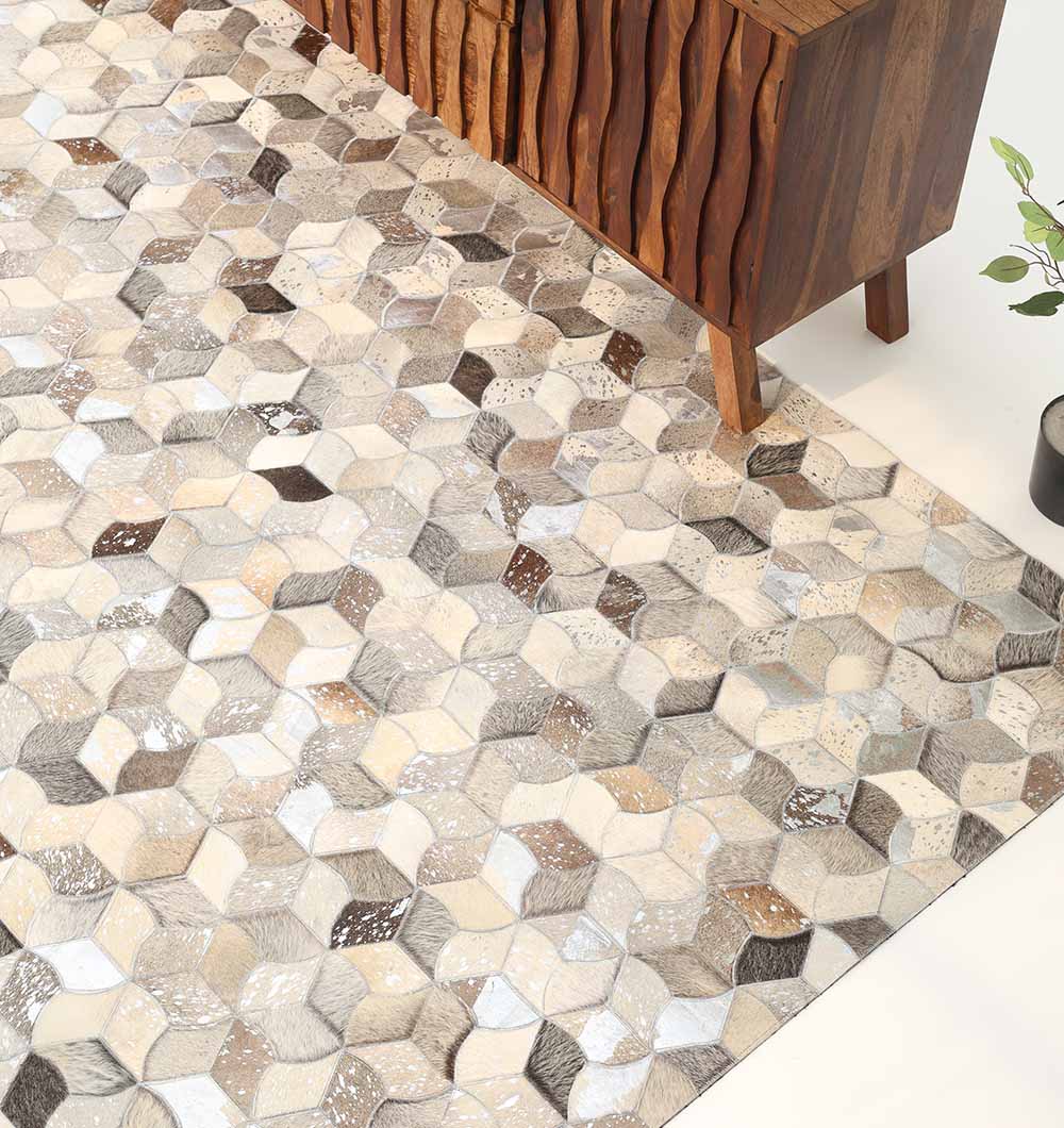 Amazing Bedroom & Hallway Grey Color Leather Rug - LR 007