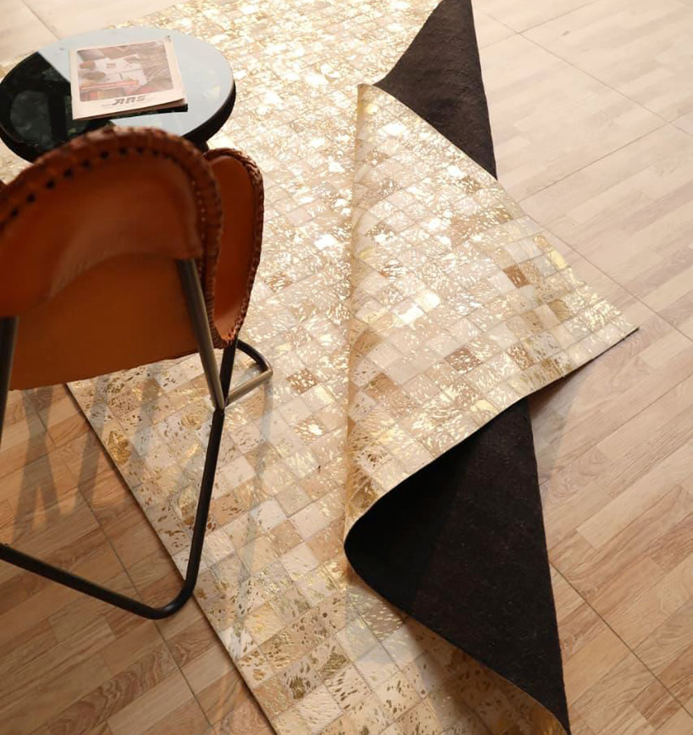 Handmade Multi-Color Leather and Wool Area Rug LR-015