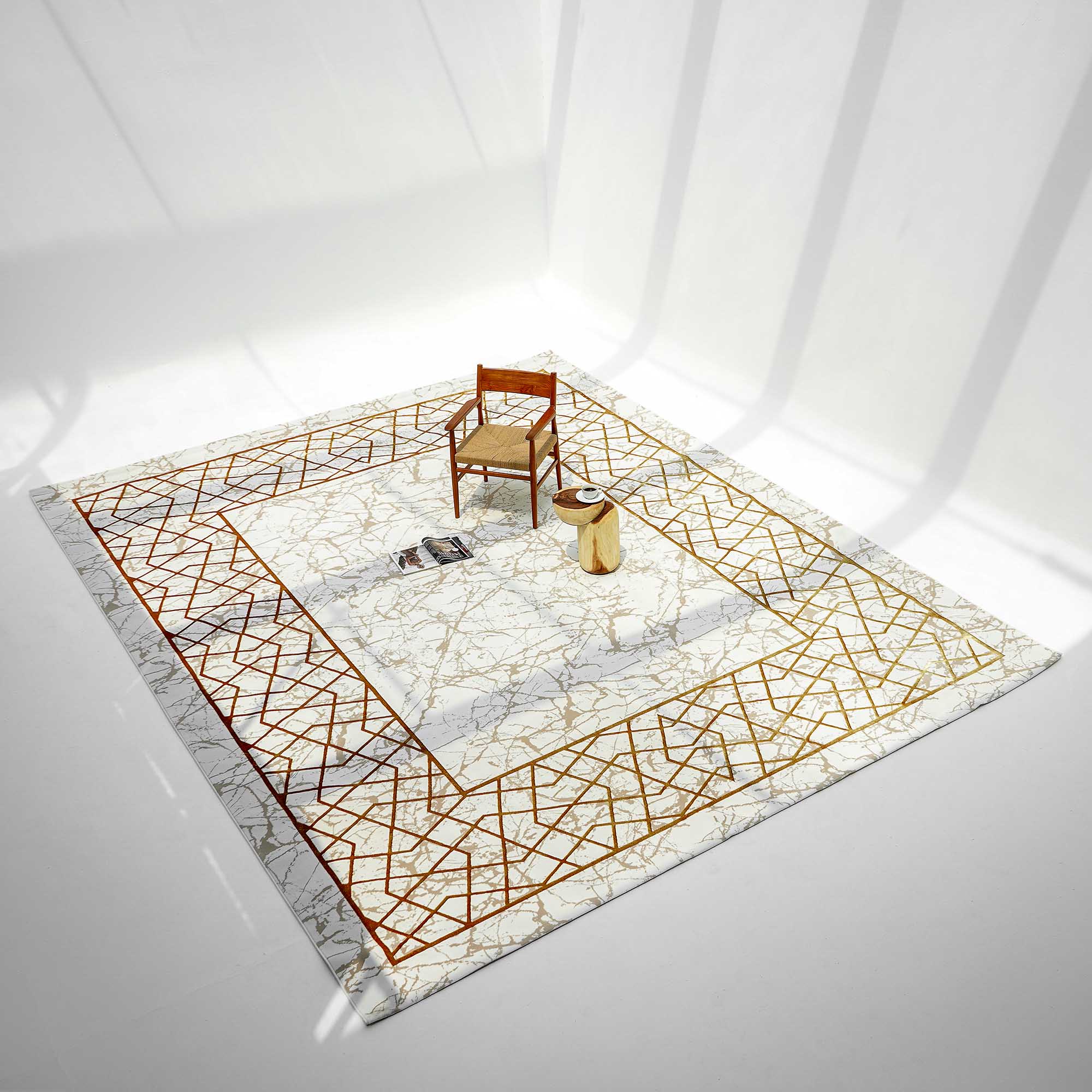 Cream, Shrink Cream Colored Geometry Pattern Turkey Rug MZ67C