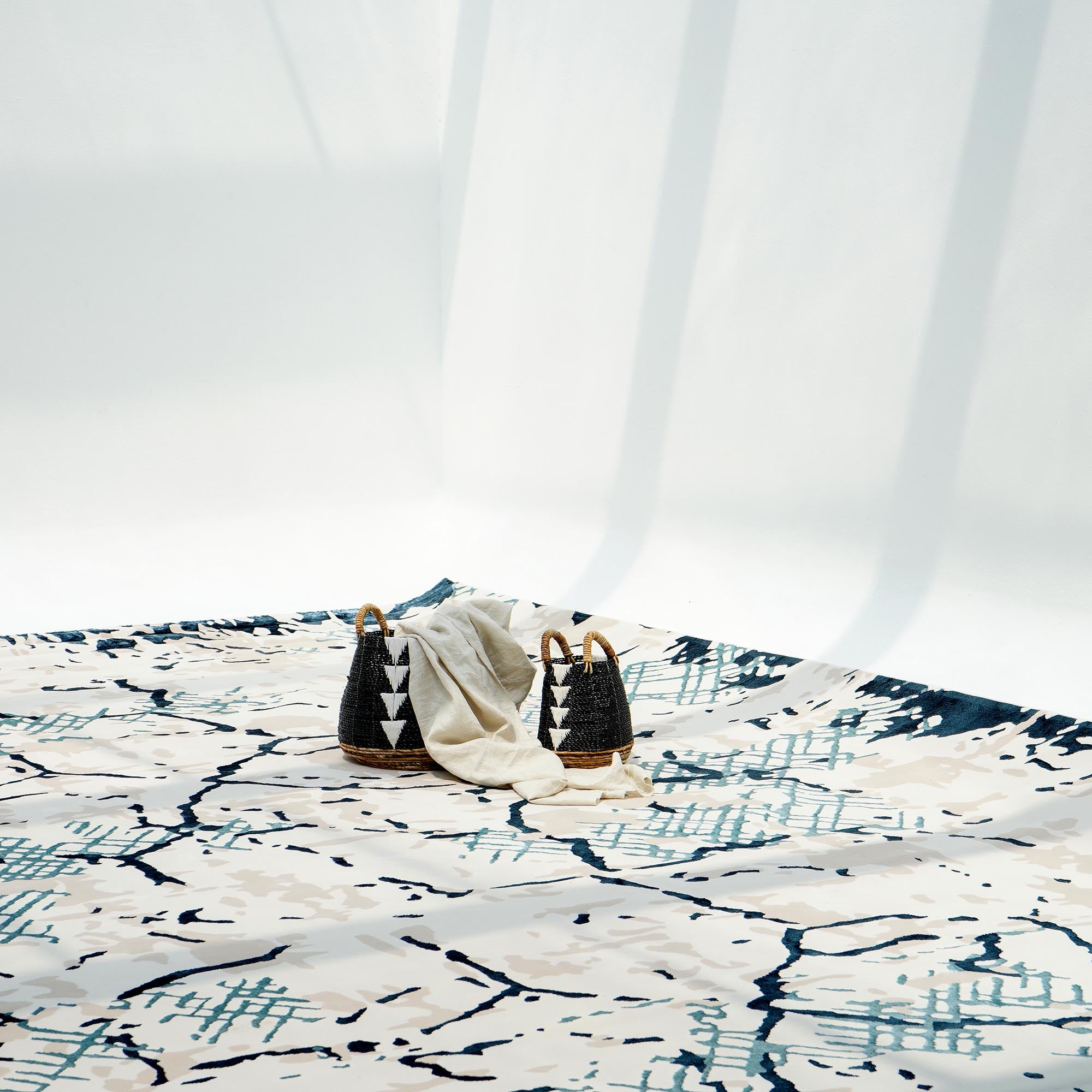 Polyester Decor Cream Colored Geometry Turkish Carpet MZ53A