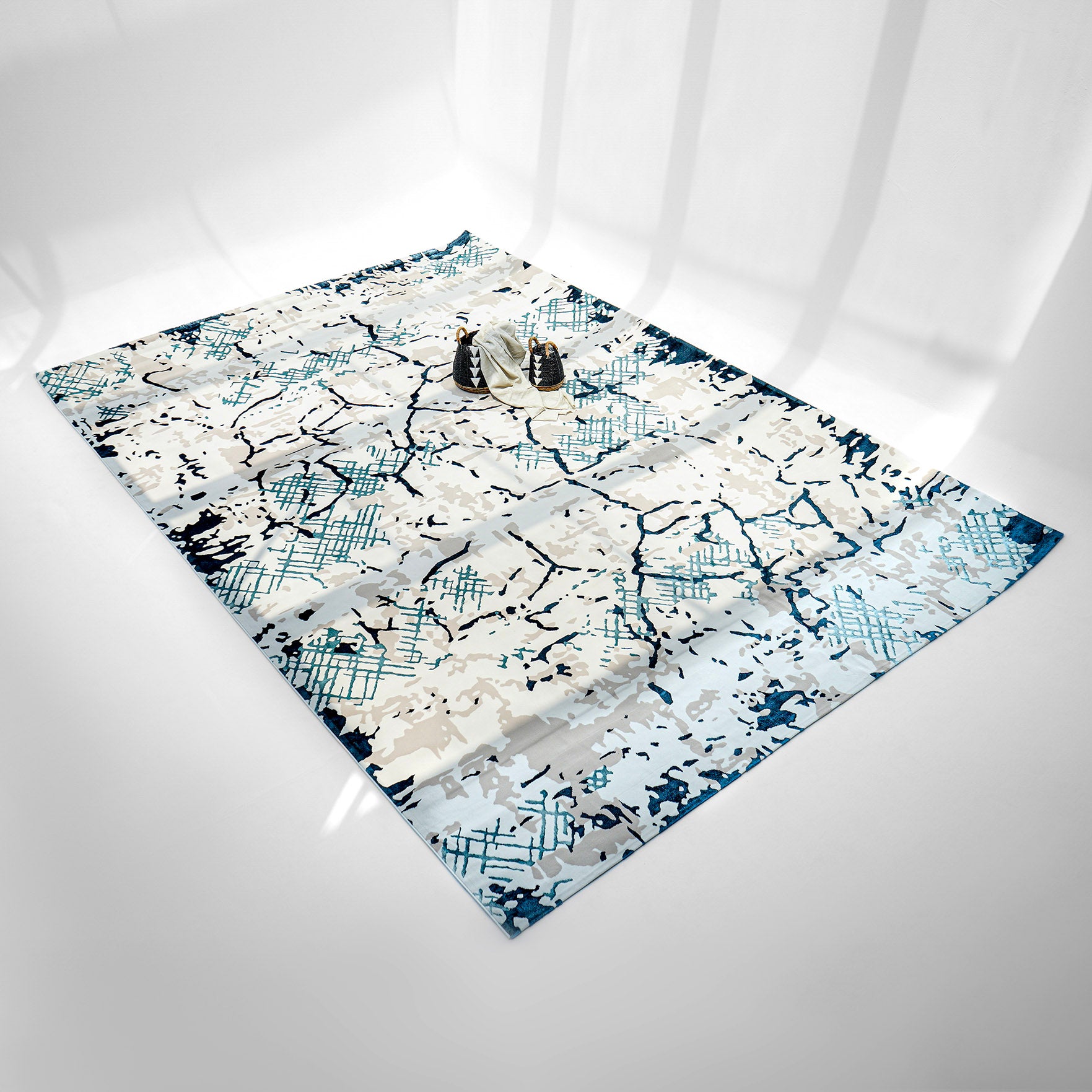 Polyester Decor Cream Colored Geometry Turkish Carpet MZ53A