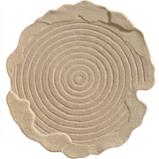 The Natural White Color Handmade Area Rug - HTWV-138 (183 x 200 cm) by RAMSHA HOME is a round, hand-tufted rug with textured concentric rings and organic edges, resembling a tree trunk cross-section.
