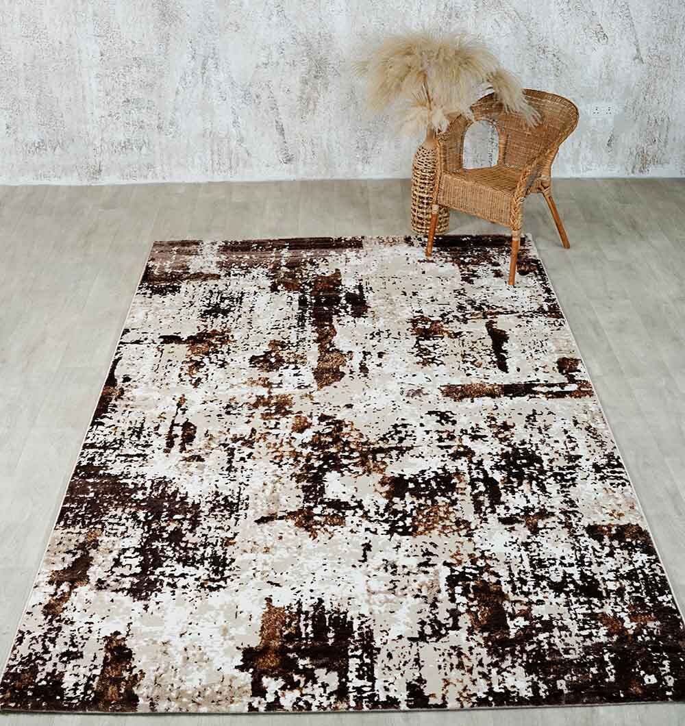 Beige & Dark Brown Turkish Area Rug - N371B MADRID