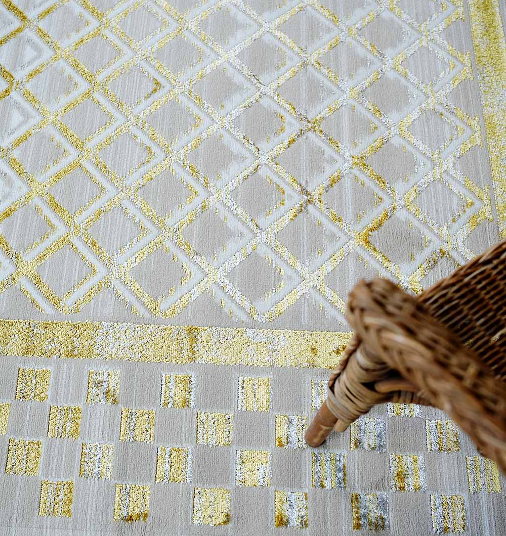 Beige & Gold Silk-Feel Turkish Rug - NK71A MADRID