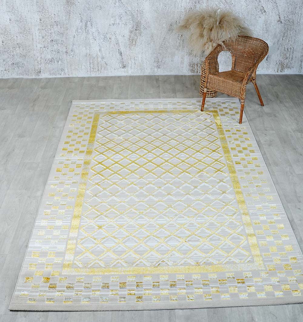Beige & Gold Silk-Feel Turkish Rug - NK71A MADRID