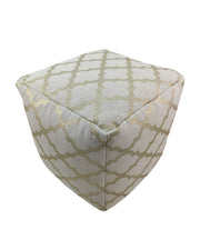 Handmade white and gold cotton pouf with elegant woven texture, perfect as a stylish accent for living spaces.