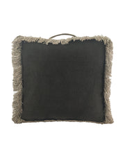 Handmade black cotton pouf with premium leather handle — a modern and functional seating accent for contemporary interiors.