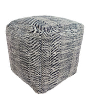 Handmade Blue Polyester Pouf PF-104 featuring a striped design, perfect for adding a touch of modern comfort and style to living spaces
