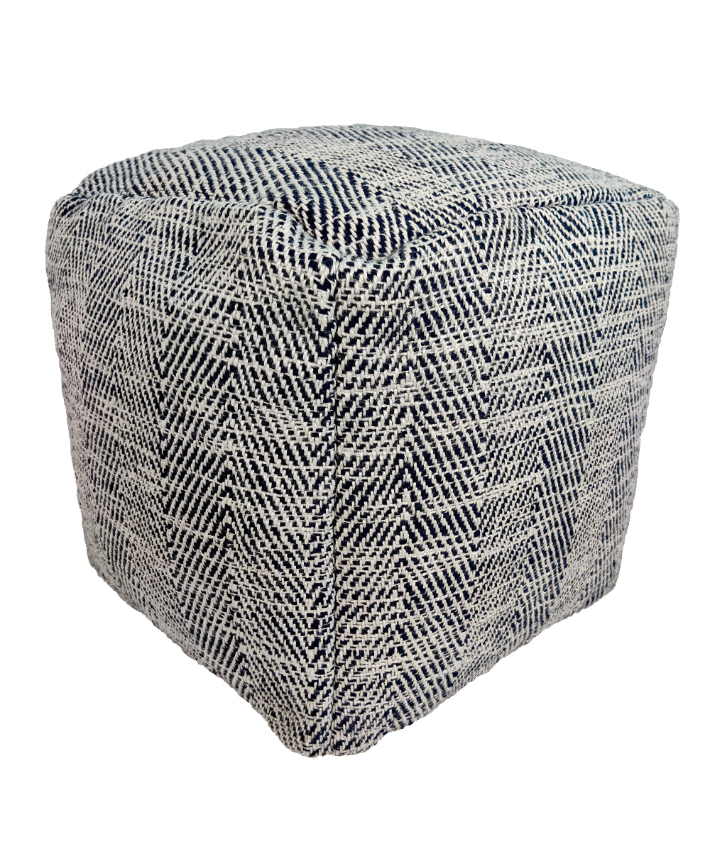 Handmade Blue Polyester Pouf PF-104 featuring a striped design, perfect for adding a touch of modern comfort and style to living spaces