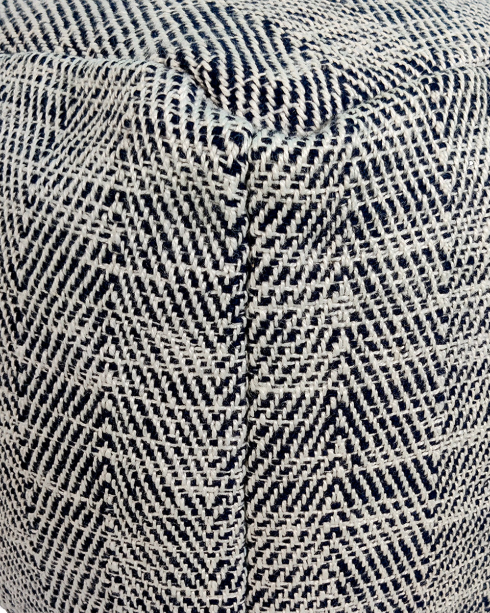 Detailed texture shot of handmade Blue Polyester Pouf PF-104 highlighting fine polyester weaving and soft cushioned surface.