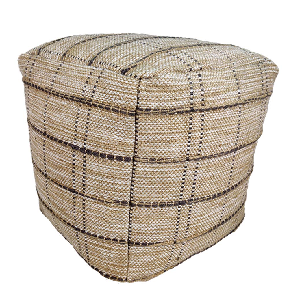 Colorful woven polyester pouf PF-108 with modern design, ideal for stylish living room seating