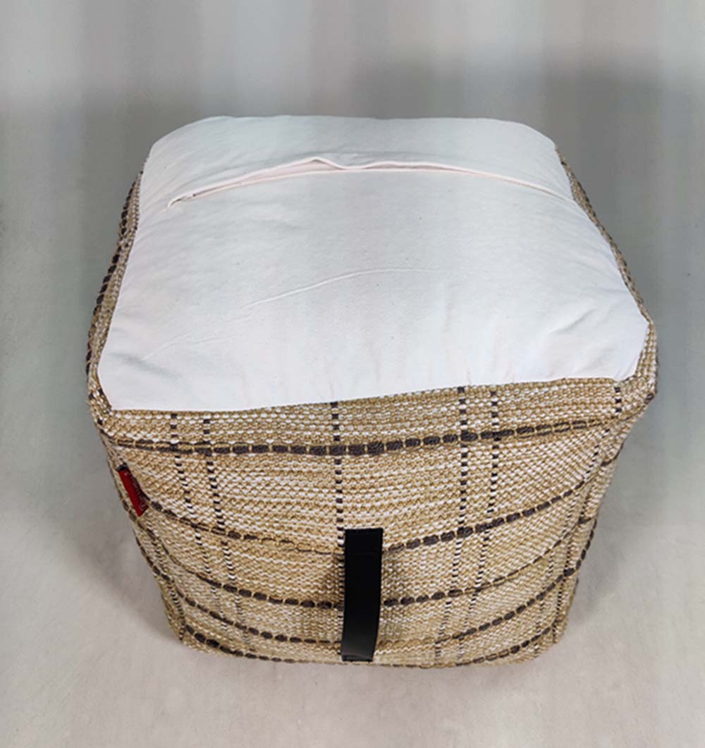 Handmade multicolor polyester pouf PF-108 featuring vibrant pattern and comfortable round shape