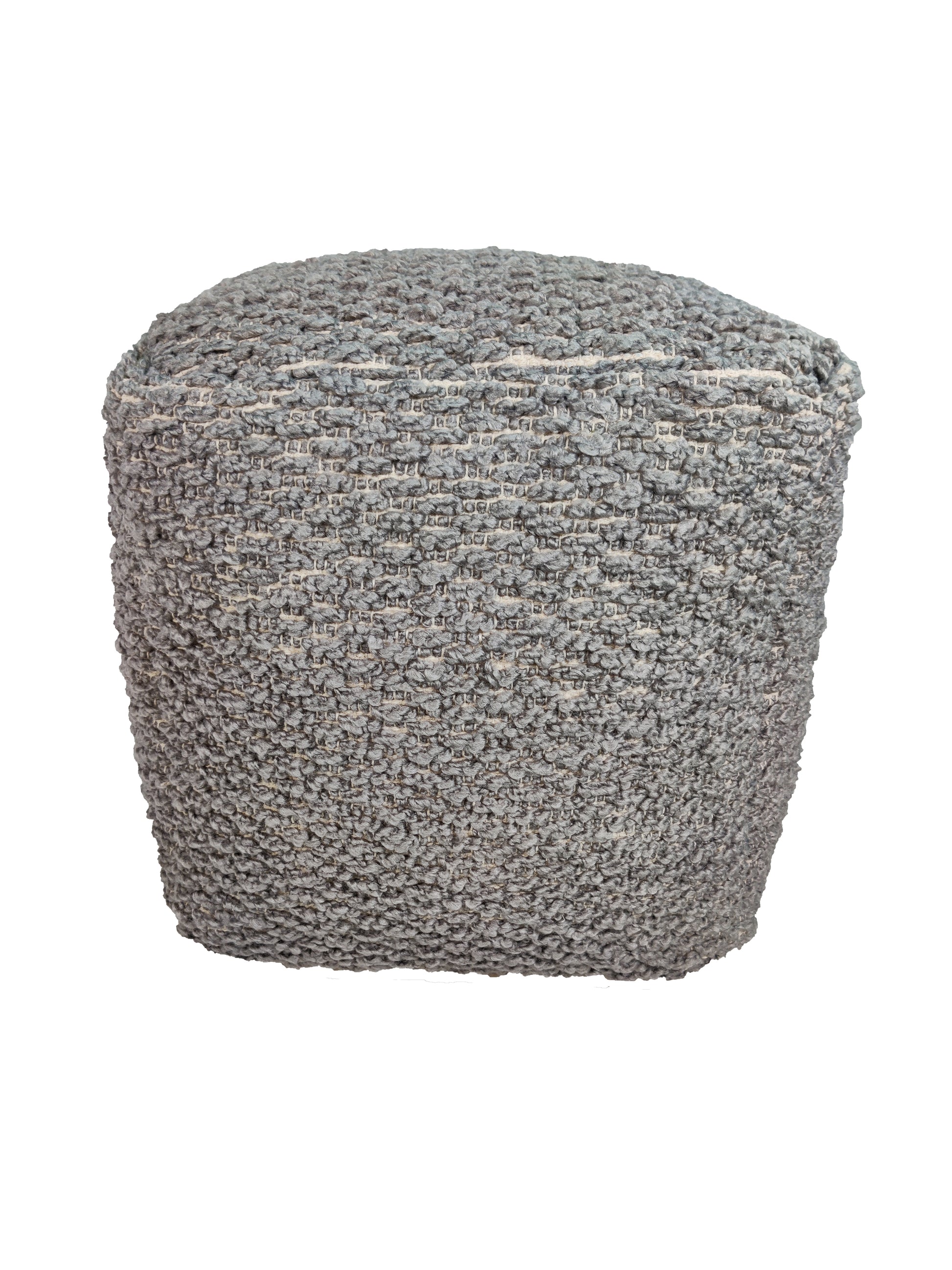 Handmade grey polyester pouf PF-110 with soft cushioned top and pedestal base for modern home interiors