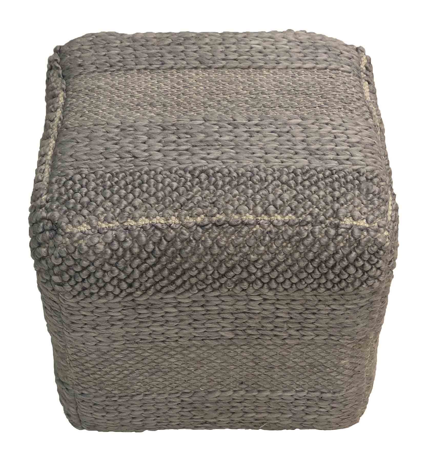Top view of PF-129 grey pouf showing woven texture and square shape