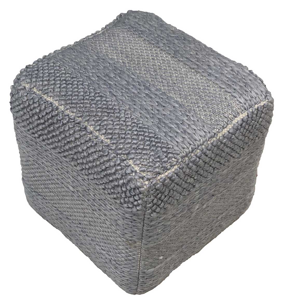 Grey woven pouf PF-129 with 90% polyester and 10% cotton for comfortable seating