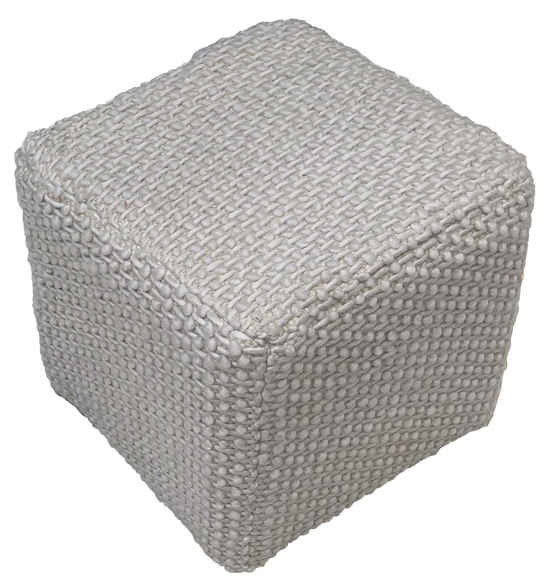 Square PF-129 pouf top view emphasizing natural grey color and handcrafted texture