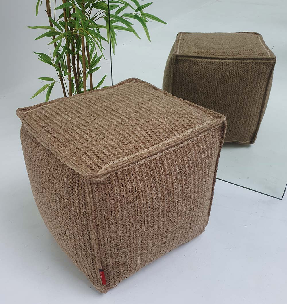 Multifunctional jute pouf PF-134 serving as seating or footrest in modern living space