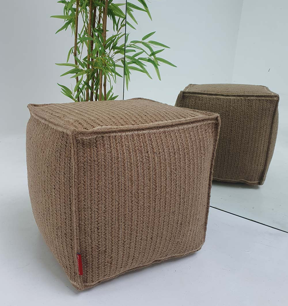 Organic jute stool pouf PF-134 enhancing cozy corners with earthy textures and sustainable design