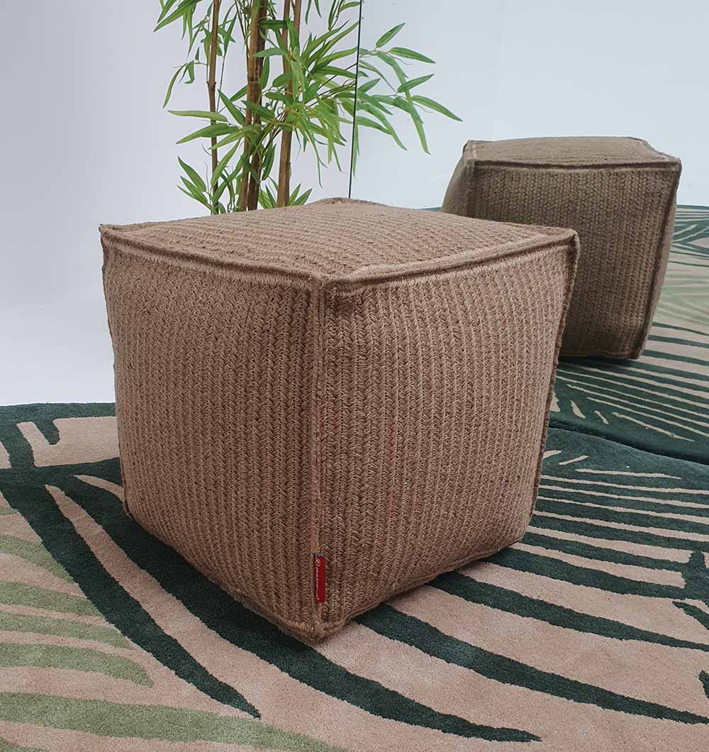 Natural color jute pouf PF-134 adding rustic charm and eco-friendly seating to living room interiors