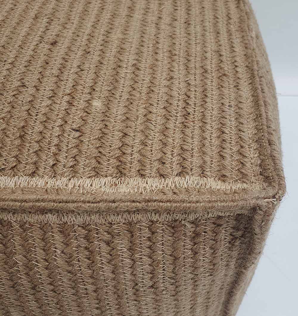 Close-up of PF-134 jute pouf showing natural woven texture and artisan craftsmanship