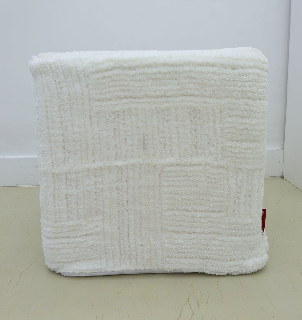 The RAMSHA HOME Handmade Pouf with Insert White Color PF-154 is a soft, square-shaped white cushion featuring a subtle geometric pattern—ideal as premium home décor for any modern space.