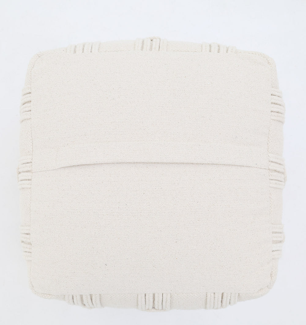 The RAMSHA HOME Ivory Nordic Bliss Cotton Pouf with insert PF 168 is a square, off-white textured accent featuring subtle stitched lines, resembling a handmade cushion and shown from above against a plain white background.