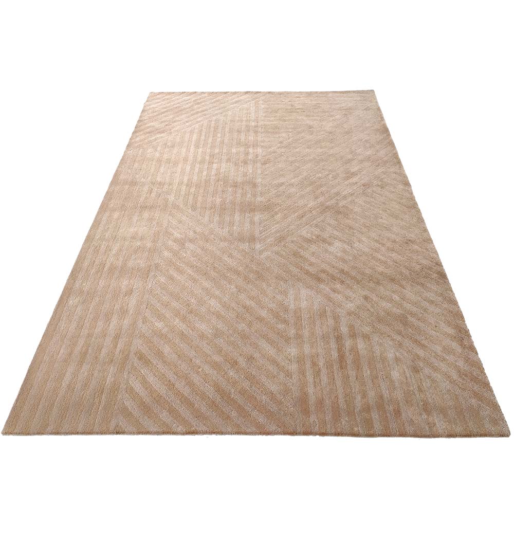 The RAMSHA HOME Beige Hand Tufted Area Rug AL-05 (250x350 cm) features subtle geometric patterns and textured lines in a large rectangular design, perfect for home decor.