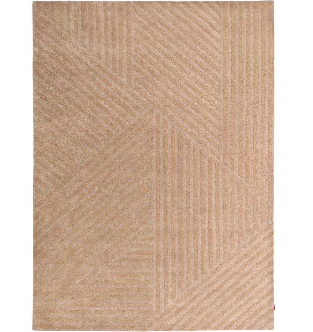The RAMSHA HOME Beige Hand Tufted Area Rug 250X350 cm features a modern, minimalist geometric design with diagonal and straight textured lines forming abstract sections—perfect for contemporary home decor.