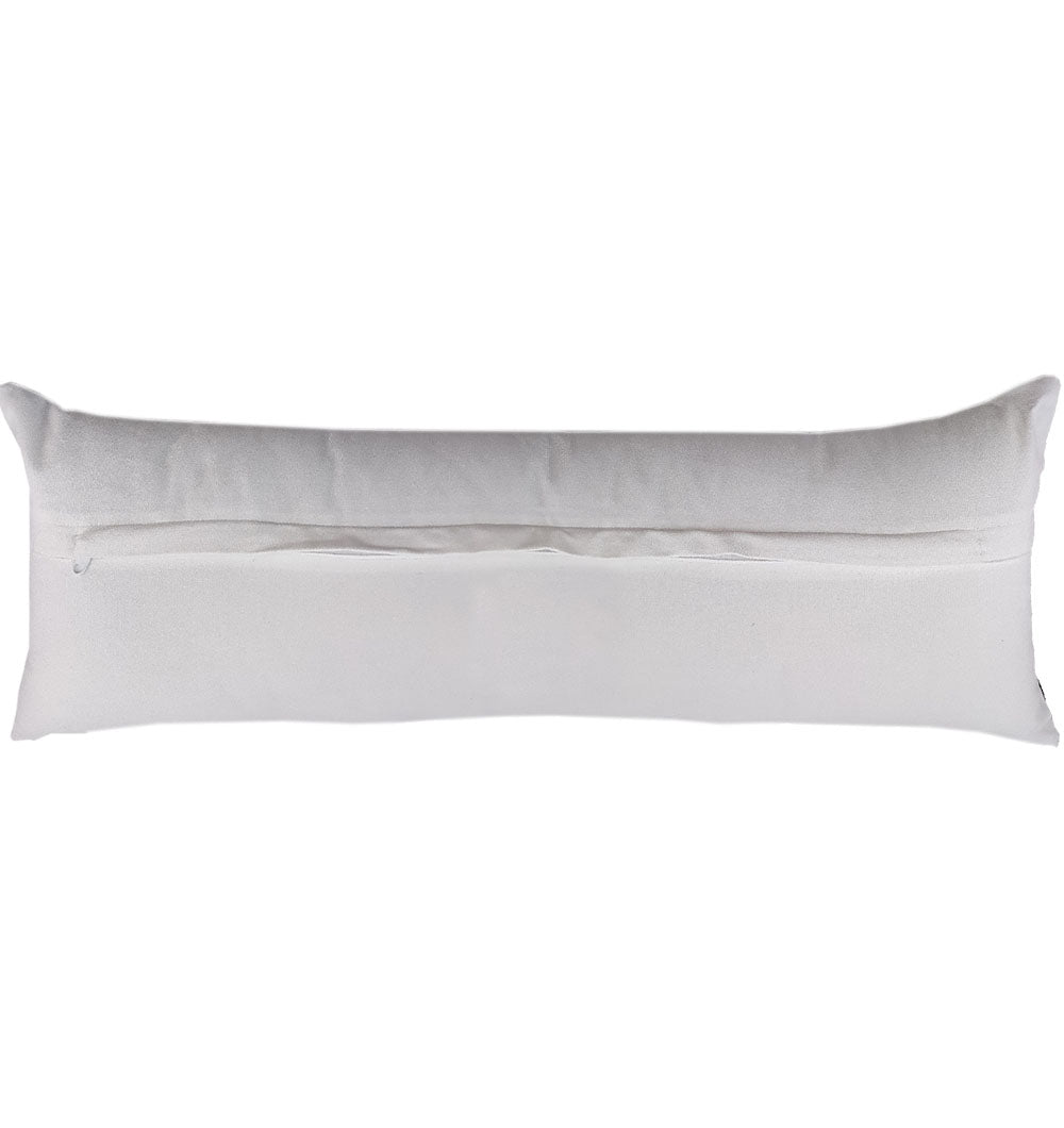 The RAMSHA HOME Polyester Cushion With Filler CS-176 is a long, rectangular white pillow with a horizontal zipper, adding a sleek touch to your home decor.