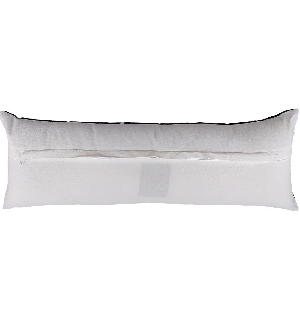 The RAMSHA HOME Polyester Cushion With Filler CS-177 features a long, rectangular white design with a central horizontal zipper, ideal for bringing modern style to your home décor.