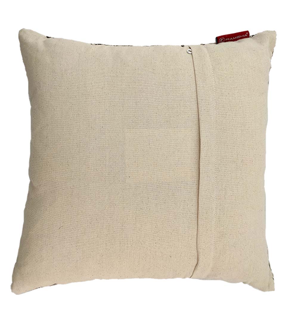 The RAMSHA HOME Boho Cushion With Small Tassels CS-204 is a square beige cotton pillow with textured fabric, an overlapping back flap, and small tassels—an understated decorative accent ideal for any space.