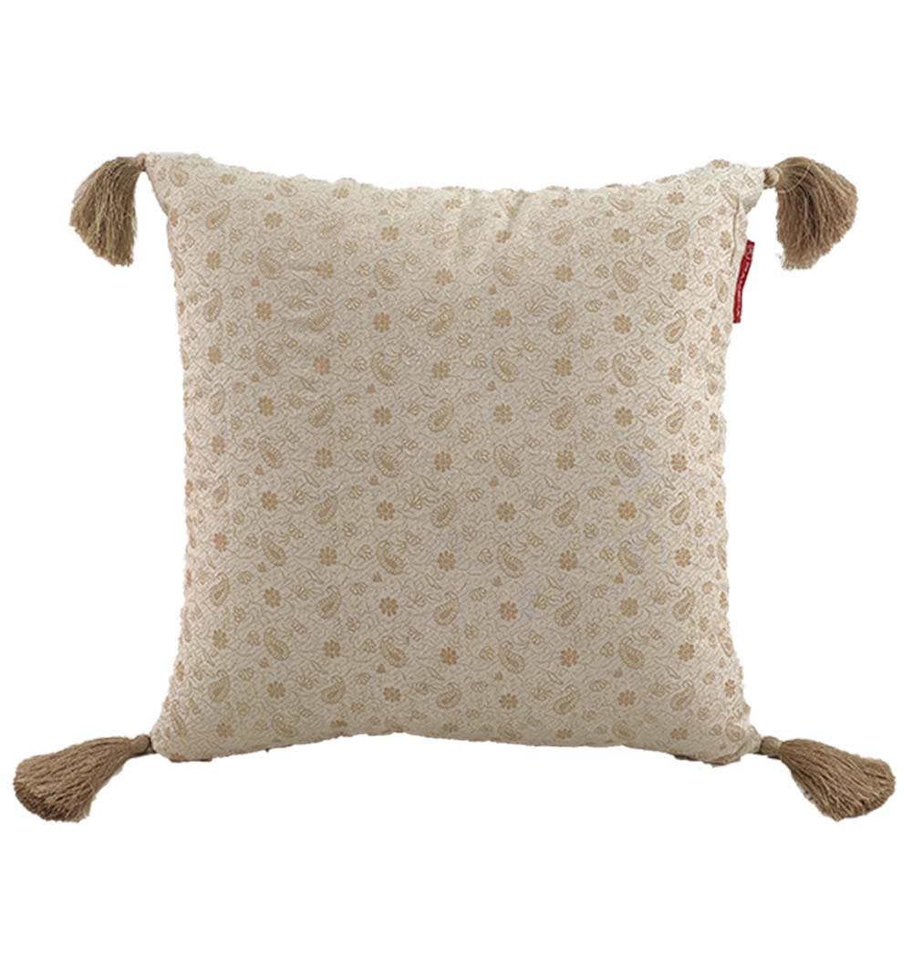 The RAMSHA HOME Polyester Cushion in black and gold features plush texture and four luxe tassels, adding elegance and comfort to any space.
