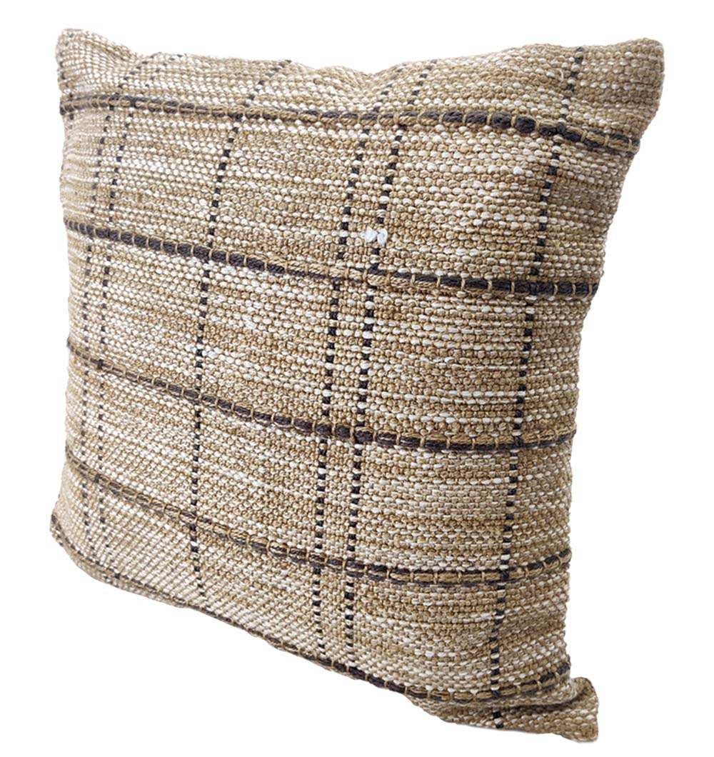 The RAMSHA HOME 100% Polyester Cushion CS-252 features a beige and brown checkered pattern with a woven look, offering durable, textured style—ideal for adding cozy charm to your home décor.
