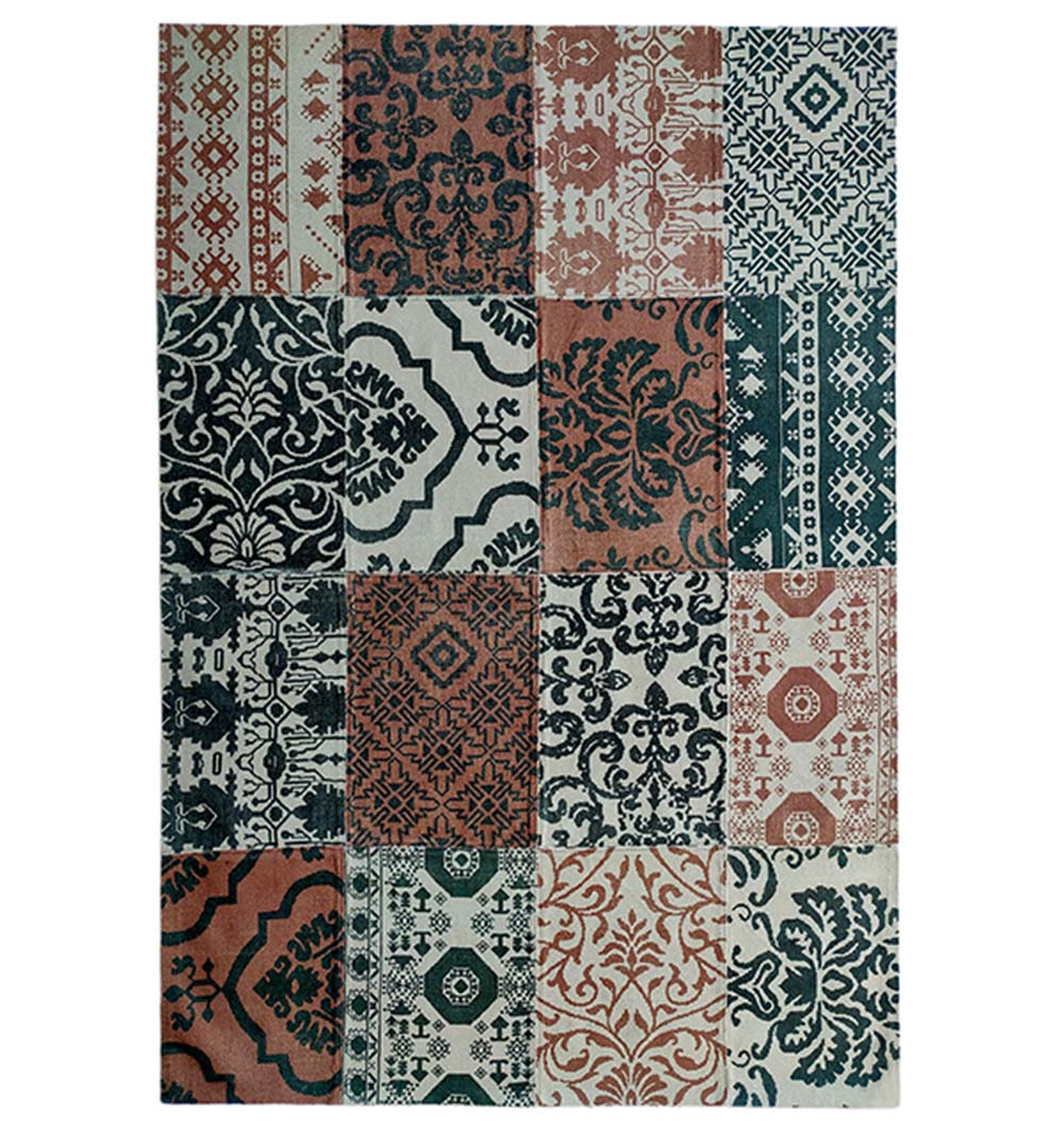 The RAMSHA HOME Ethnic Pattern Multi Color Printed Rug DD-023 features vibrant geometric and floral motifs in red, green, and cream patches—perfect for adding eclectic charm and character to any room.