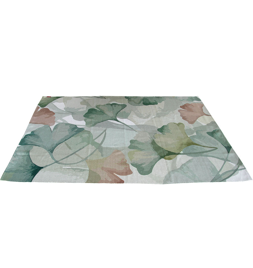 The RAMSHA HOME Floral Printed Area Rug Multi Color 150x210 cm DD-031 features a soft, watercolor-style pattern of ginkgo leaves in muted tones on a light background, adding subtle elegance to any room.