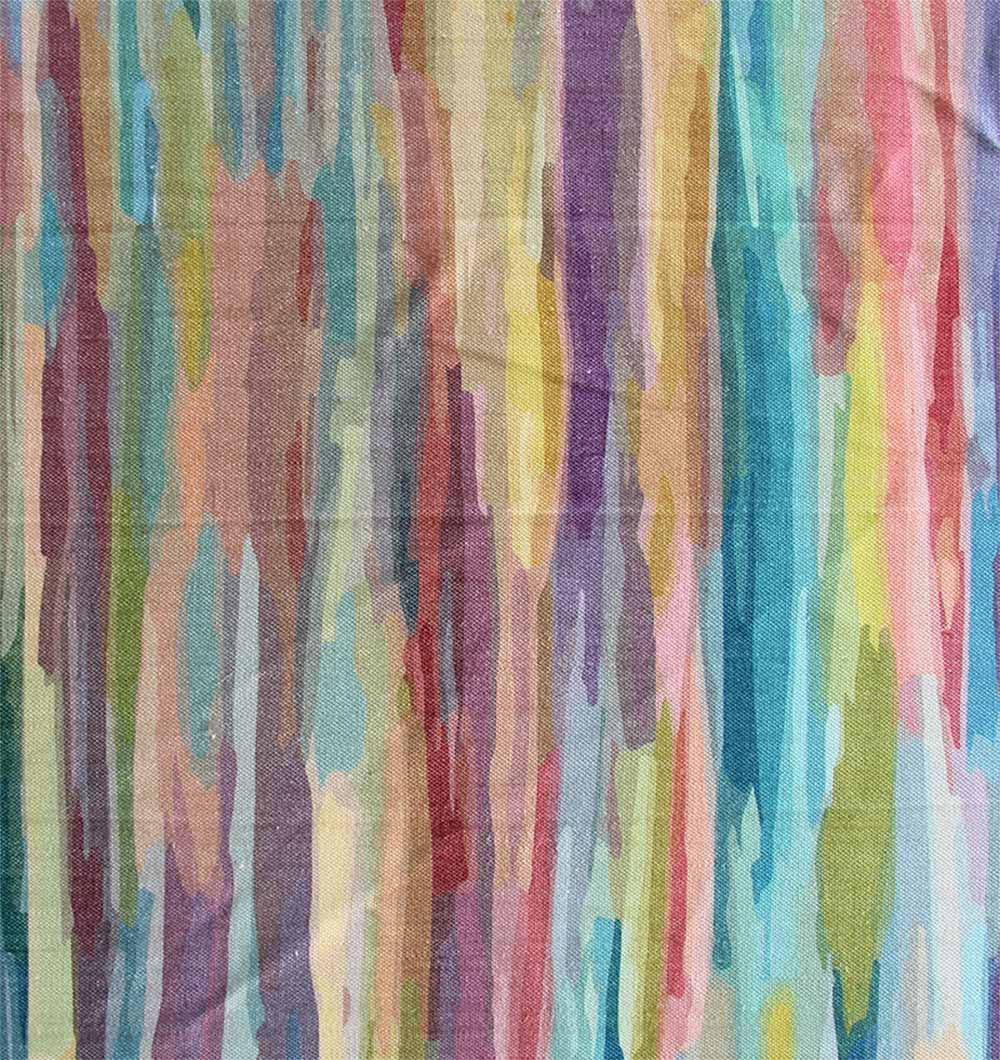 The RAMSHA HOME Digital Printed Rug Multi Color 150X210 cm (DD-036) features pastel vertical stripes in a watercolor style—ideal as a colorful modern area rug.