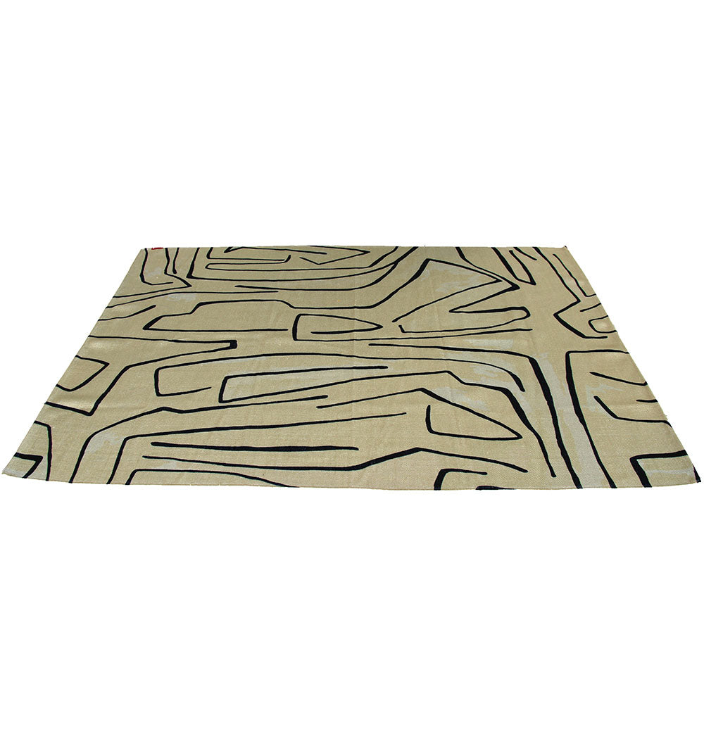 The RAMSHA HOME Multi Color Digital Printed Rug DD-032 features a rectangular design with abstract black lines forming irregular shapes, showcased laid flat.