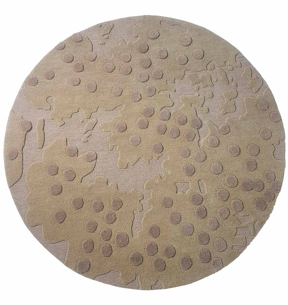 The Round Home Decor Handmade Carpet – HTW-56 by RAMSHA HOME features a beige wool design with clustered, raised circular bumps for a textured, abstract look—ideal as a unique area rug for modern interiors.