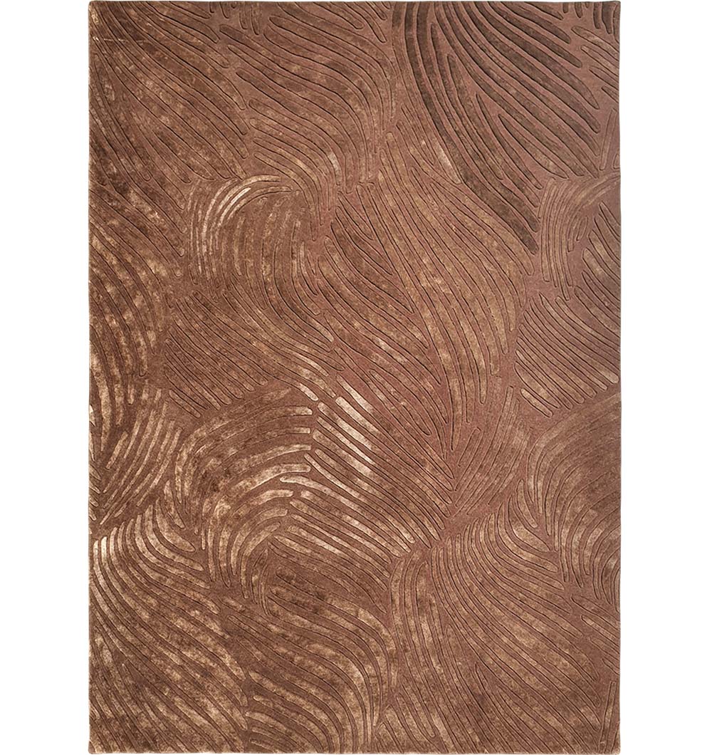 The Premium Quality Handmade Carpet HTWV-79 by RAMSHA HOME features a chocolate brown color with an abstract, wavy textured pattern, adding modern, tactile appeal and contemporary flair to any room.