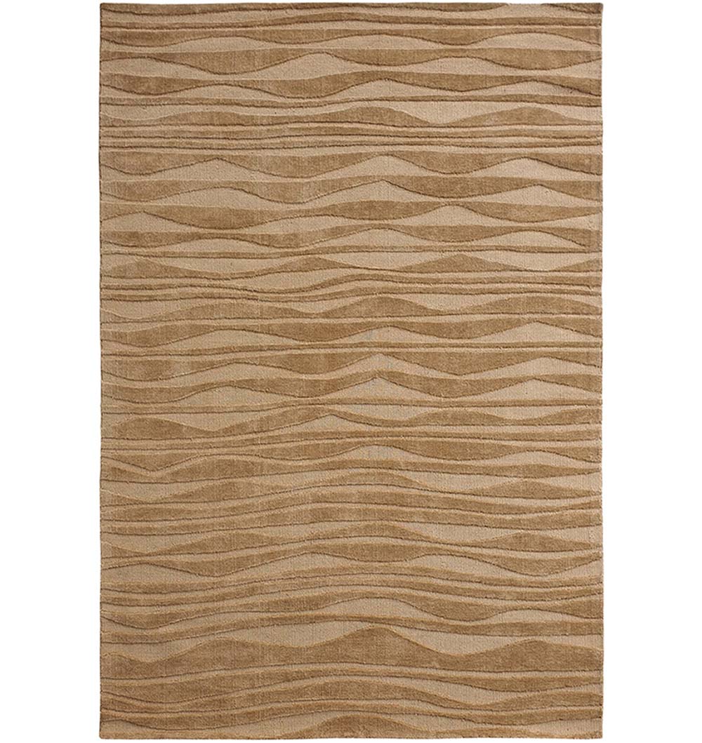 The Rectangle Beige Color Carpet MNR-03 by RAMSHA HOME features a tan and beige wave design with organic, subtle lines—resembling sand dunes—for a modern neutral look that suits any space.