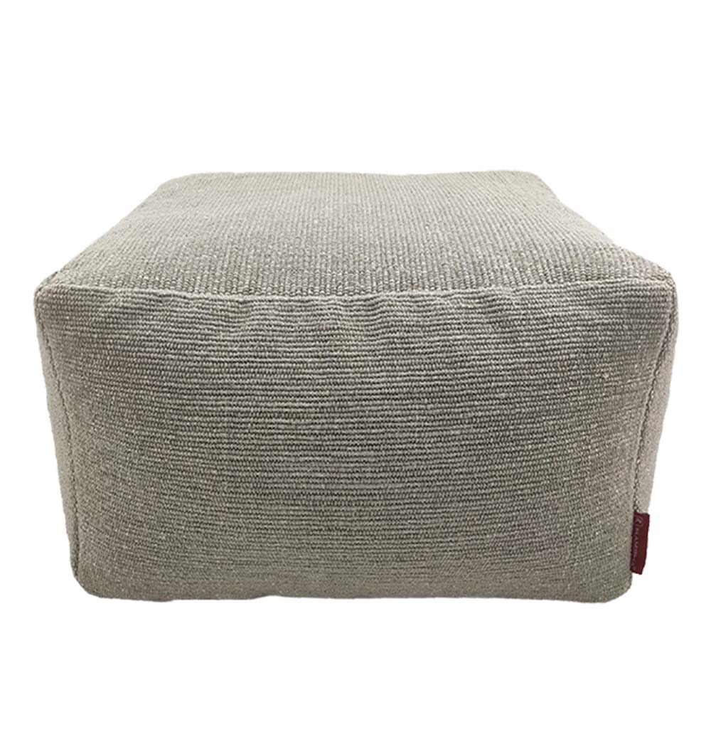 The RAMSHA HOME 100% Cotton Pouf PF-069 is a square, light gray pouf with clean edges and breathable durability, filled with a thermocol beans insert, displayed against a white background.