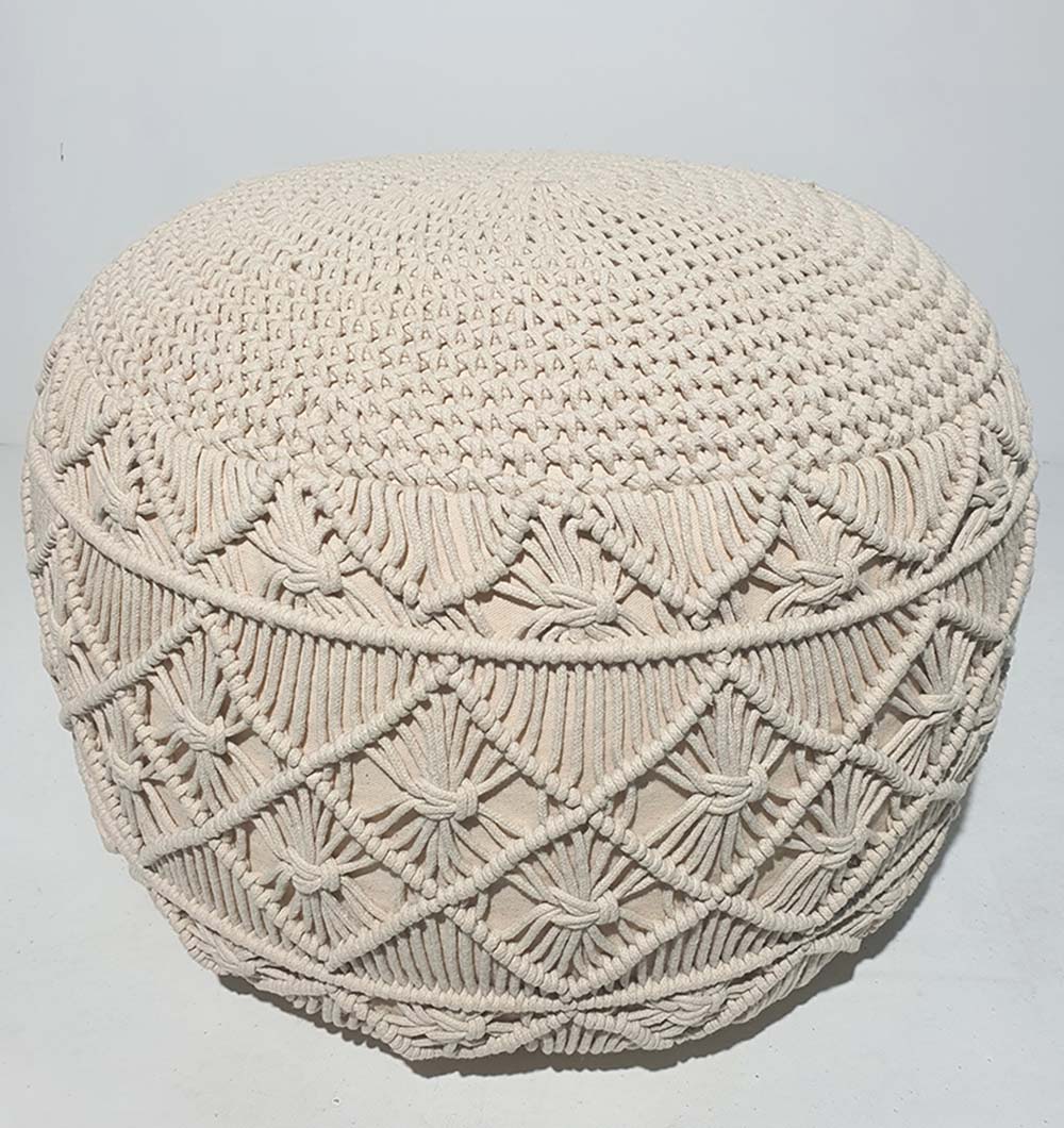 Round 100% cotton pouf PF-070 in natural color with thermocol filling