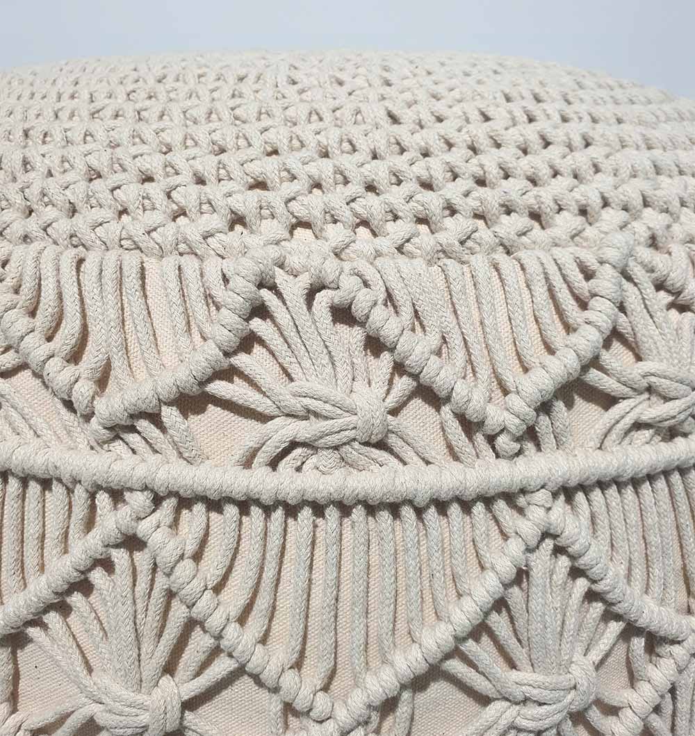 Close-up of PF-070 round pouf showing soft 100% cotton woven texture