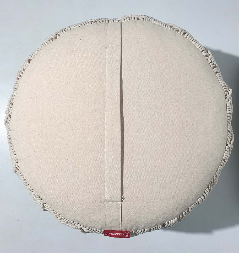 Back view of PF-070 round cotton pouf showing woven cotton fabric
