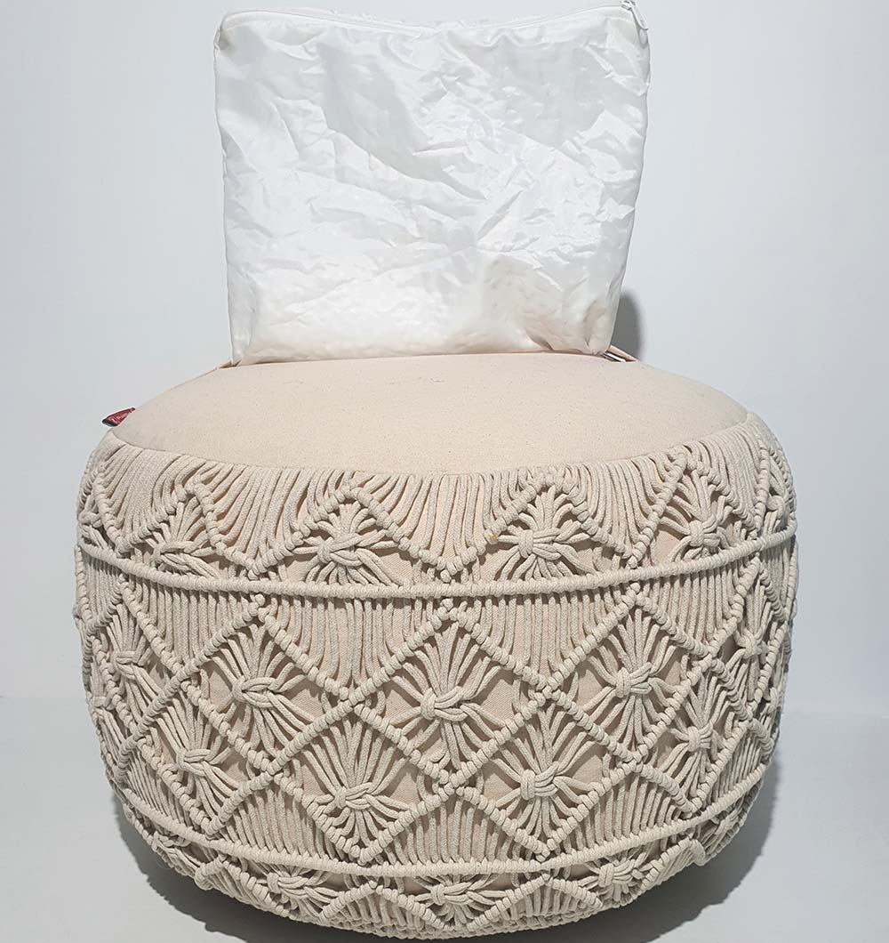 Handcrafted round cotton pouf PF-070 close-up showcasing soft woven texture