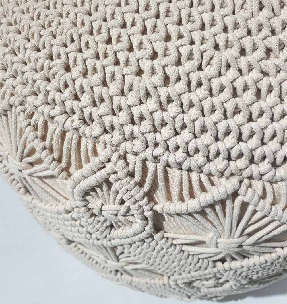 Close-up of PF-071 round pouf showing soft 100% cotton woven texture