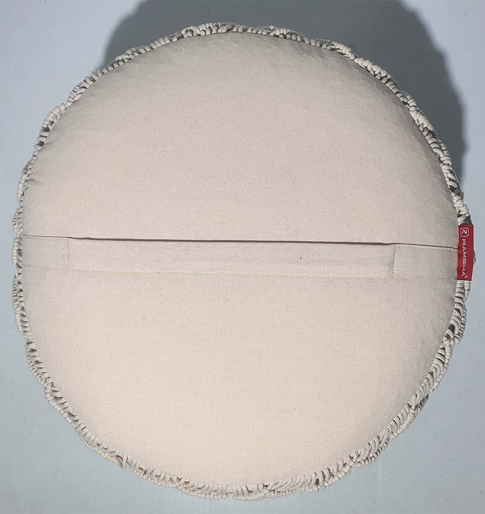 Rear side of handmade pouf PF-071 highlighting natural fibers and round shape