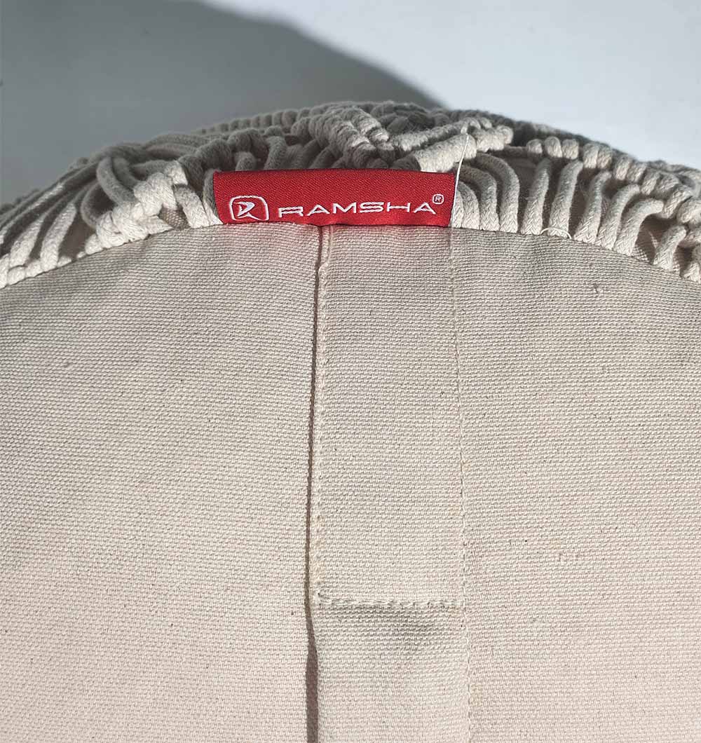 Macro shot of PF-071 pouf showing natural cotton fibers and texture