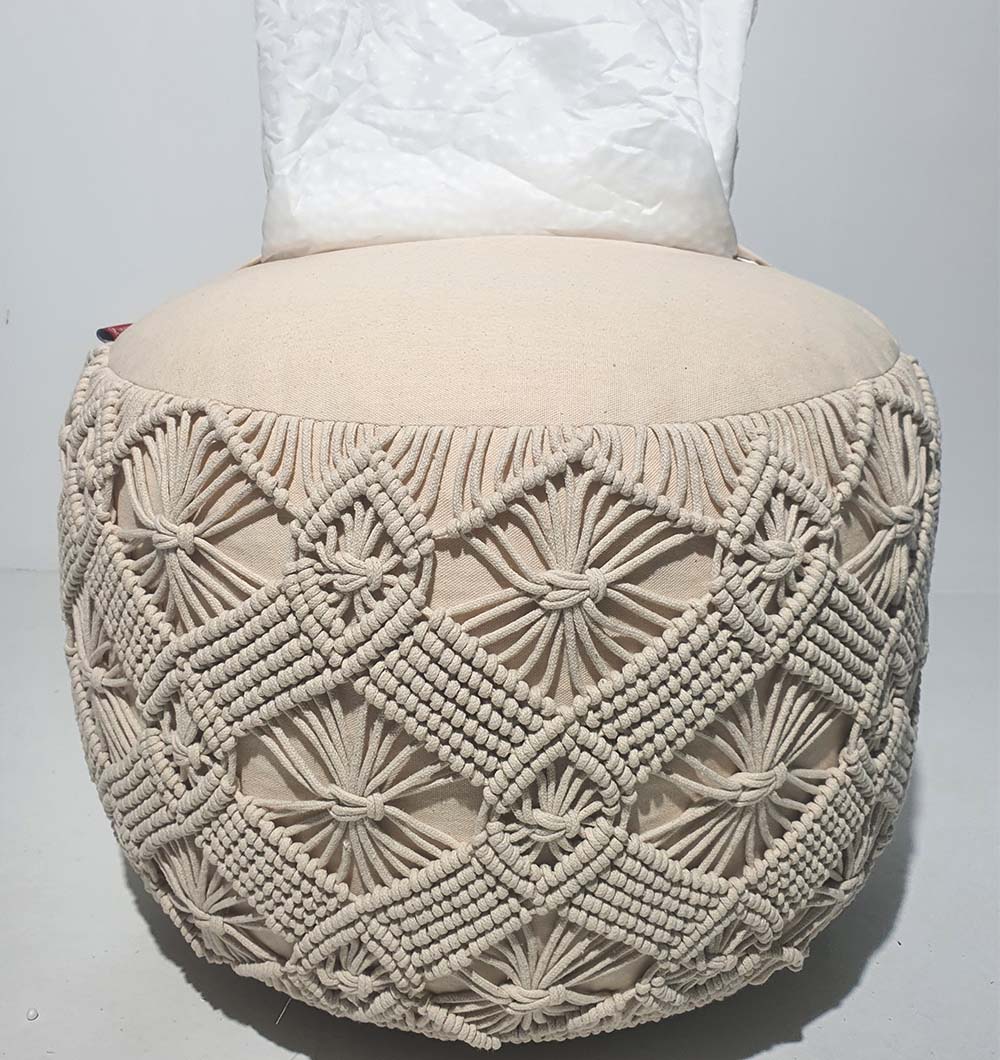 Handcrafted round cotton pouf PF-071 close-up showcasing soft woven surface