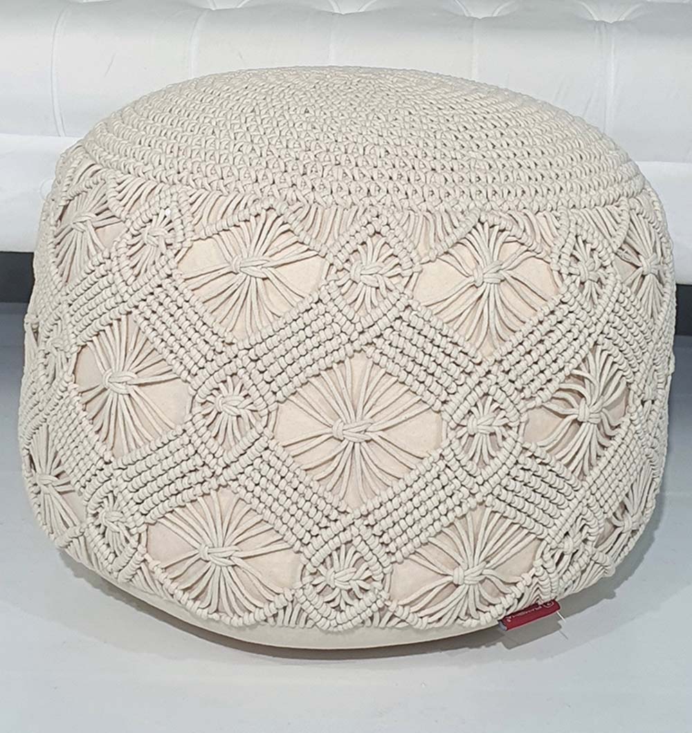 Natural round cotton pouf PF-071 with 100% cotton cover and thermocol filling